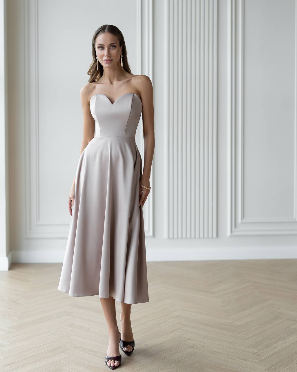 Women's Elegant Evening Midi Corset Dress in Royal Satin