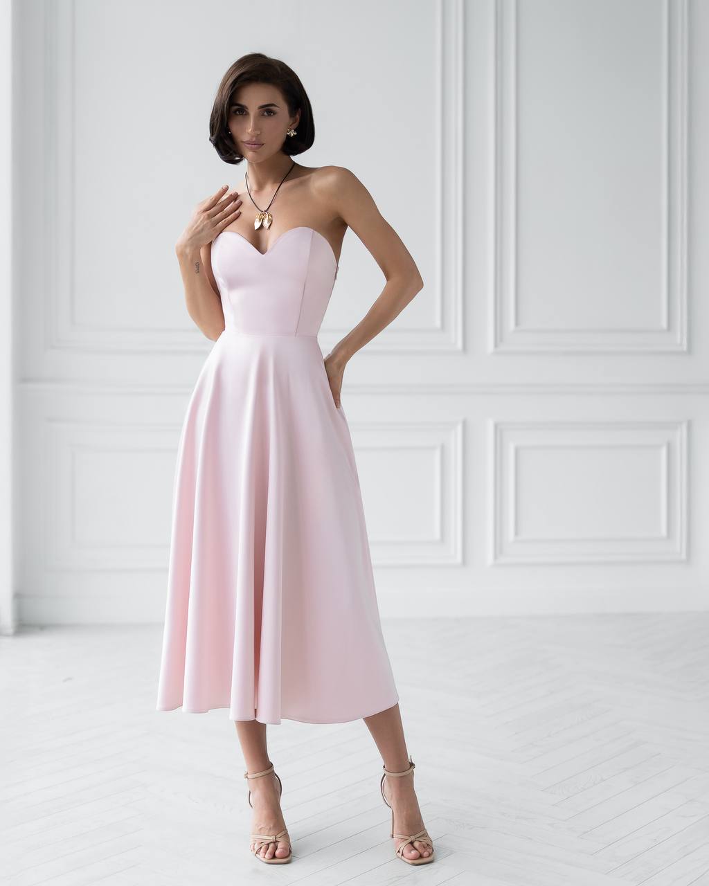 Women's Elegant Evening Midi Corset Dress in Royal Satin
