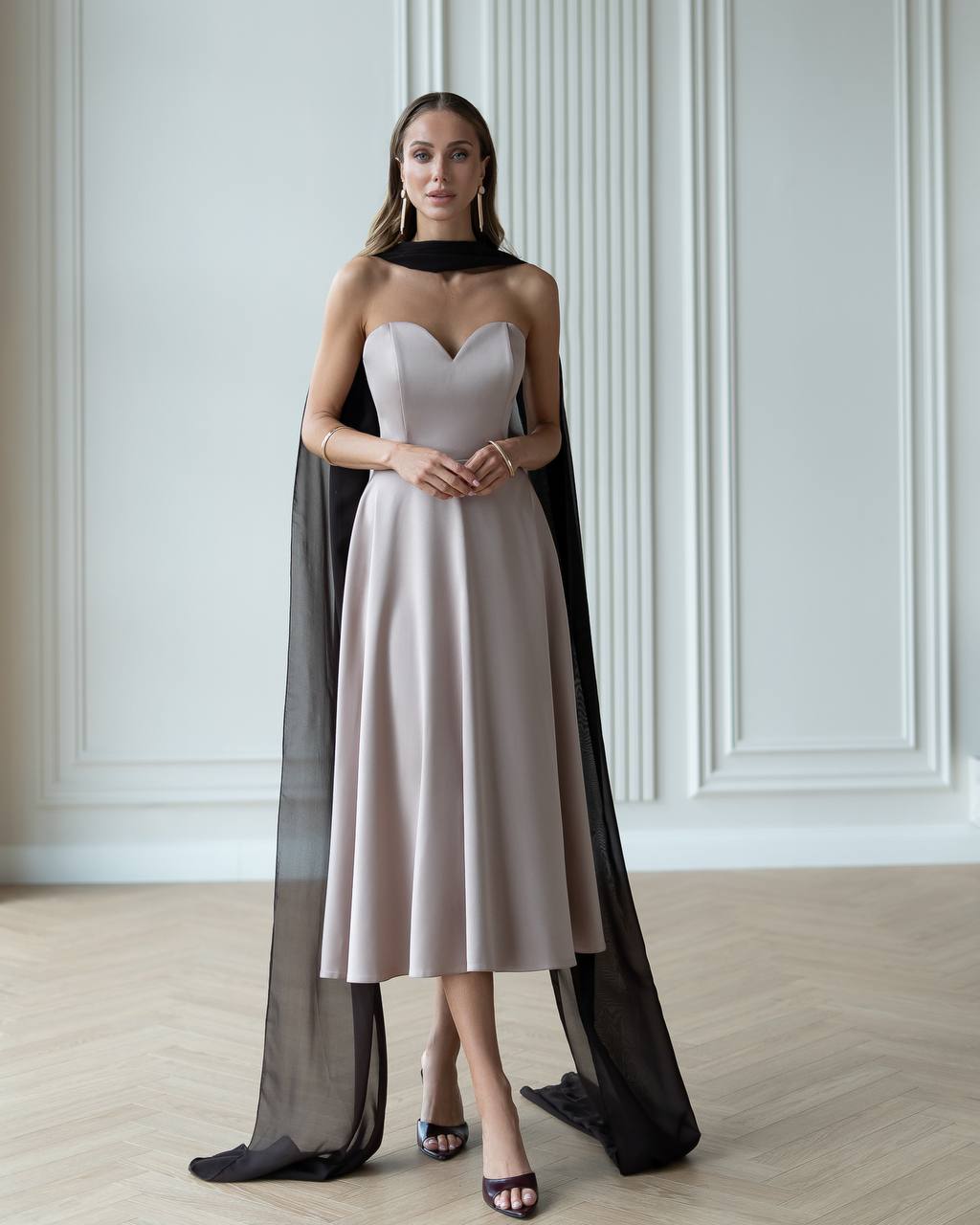 Women's Elegant Evening Midi Corset Dress in Royal Satin
