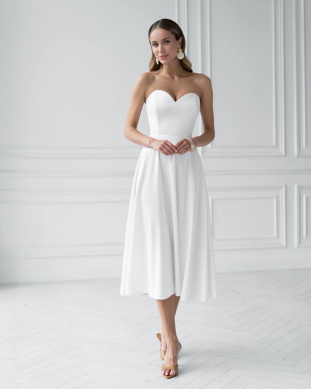 Women's Elegant Evening Midi Corset Dress in Royal Satin