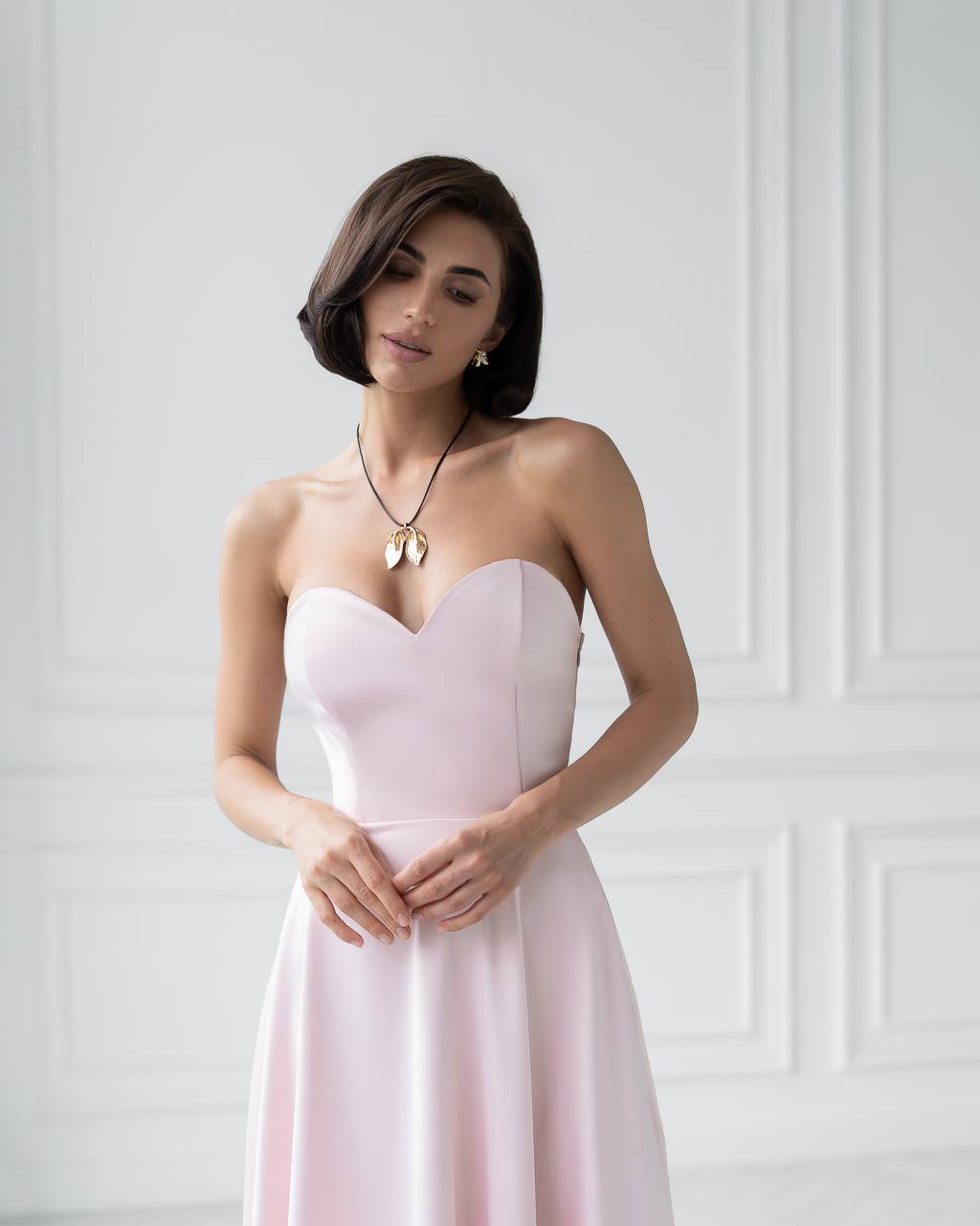 Women's Elegant Evening Midi Corset Dress in Royal Satin