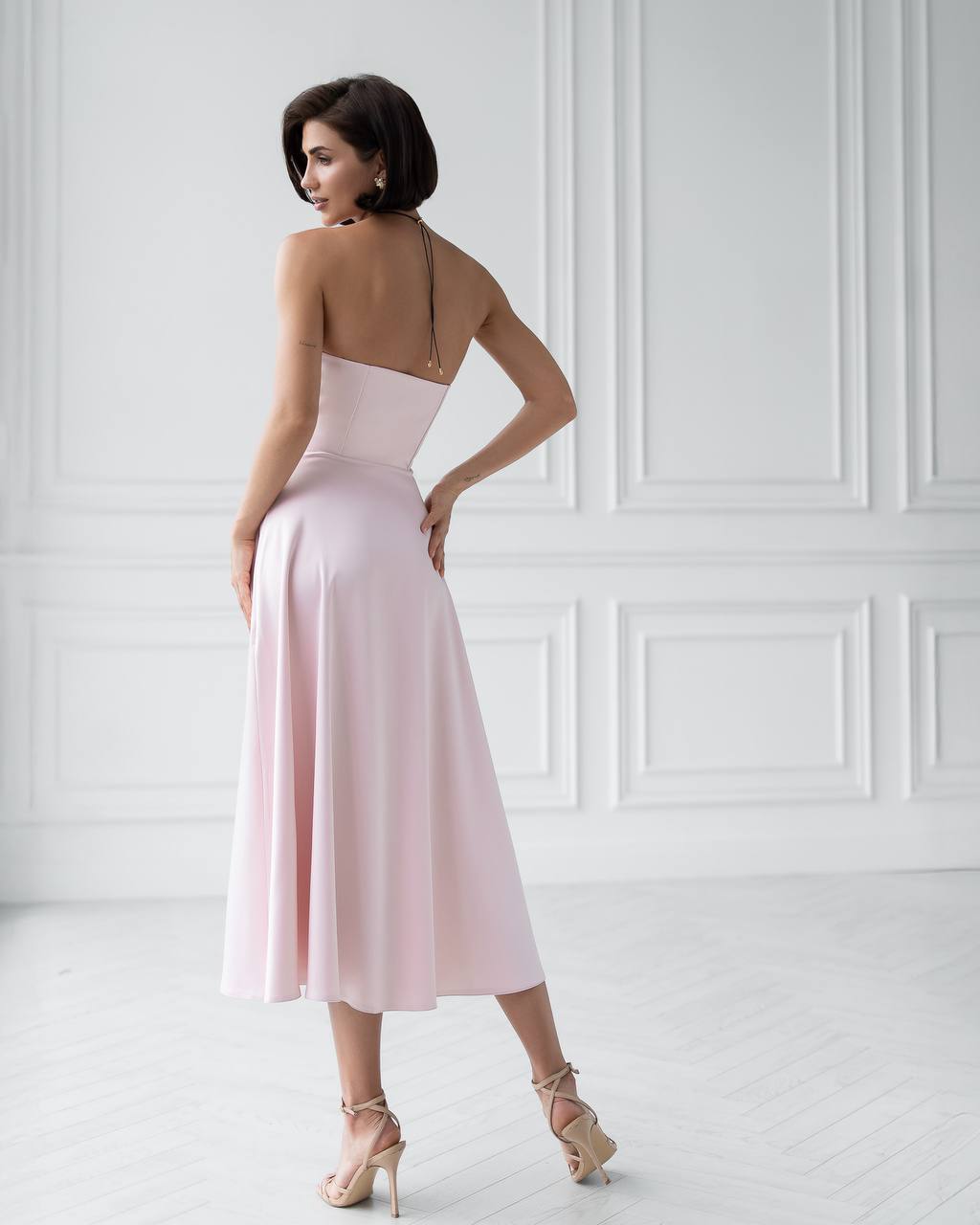 Women's Elegant Evening Midi Corset Dress in Royal Satin