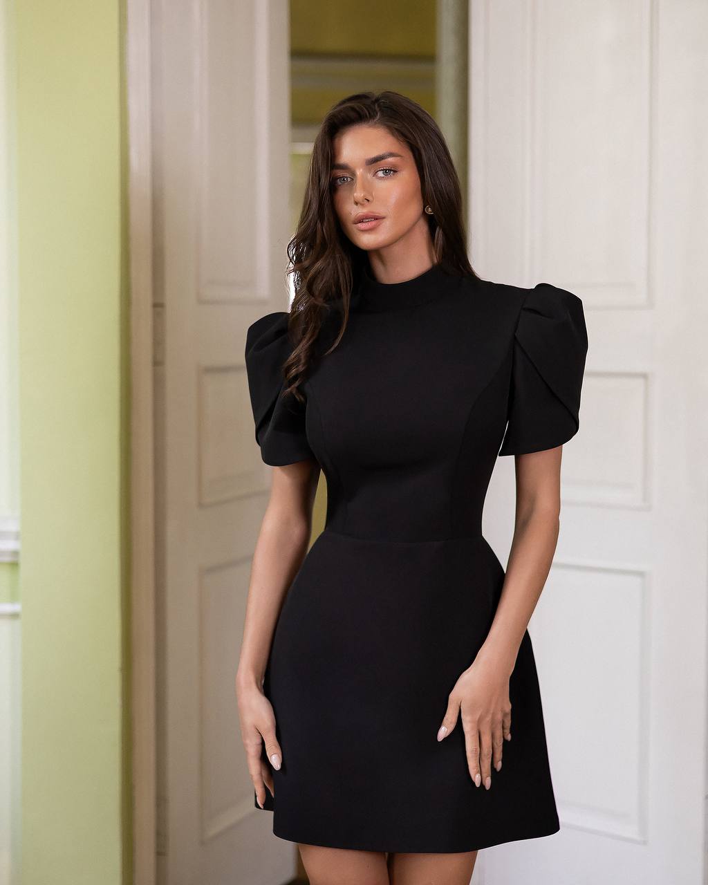 Elegant Short-Sleeve Premium-Grade Twill Party Mini Dress