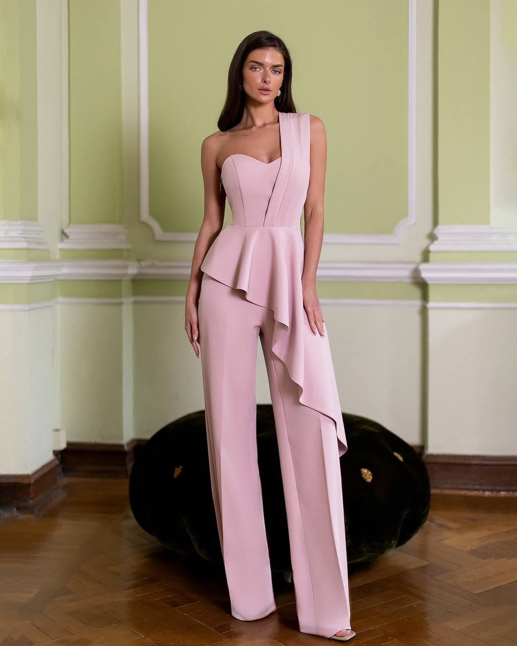 Women's Peplum Suit in Premium Twill Crepe with Tailored Pants