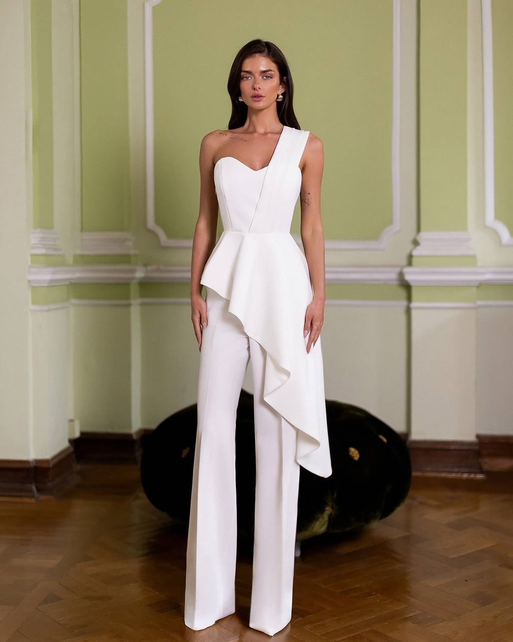 Women's Peplum Suit in Premium Twill Crepe with Tailored Pants