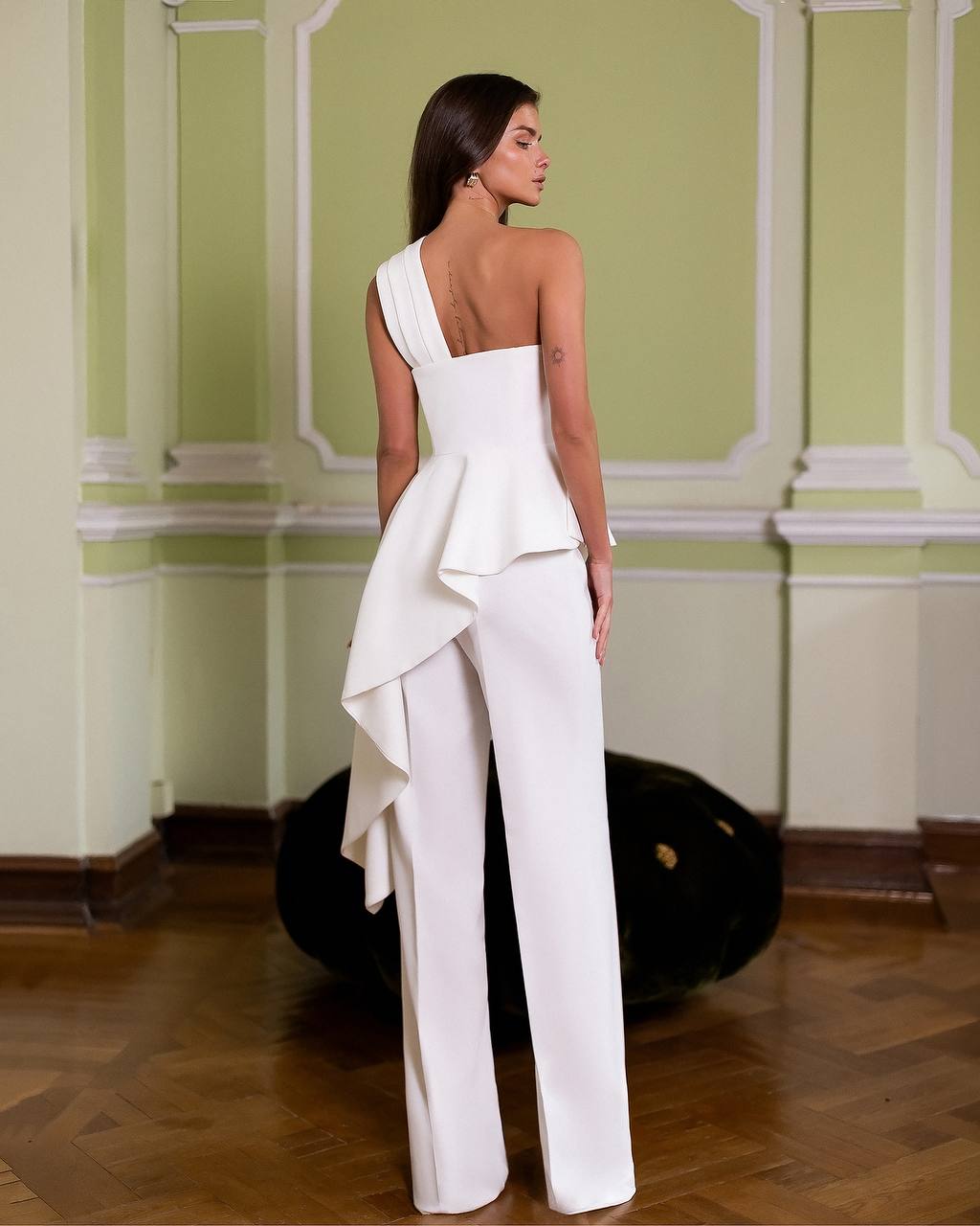 Women's Peplum Suit in Premium Twill Crepe with Tailored Pants