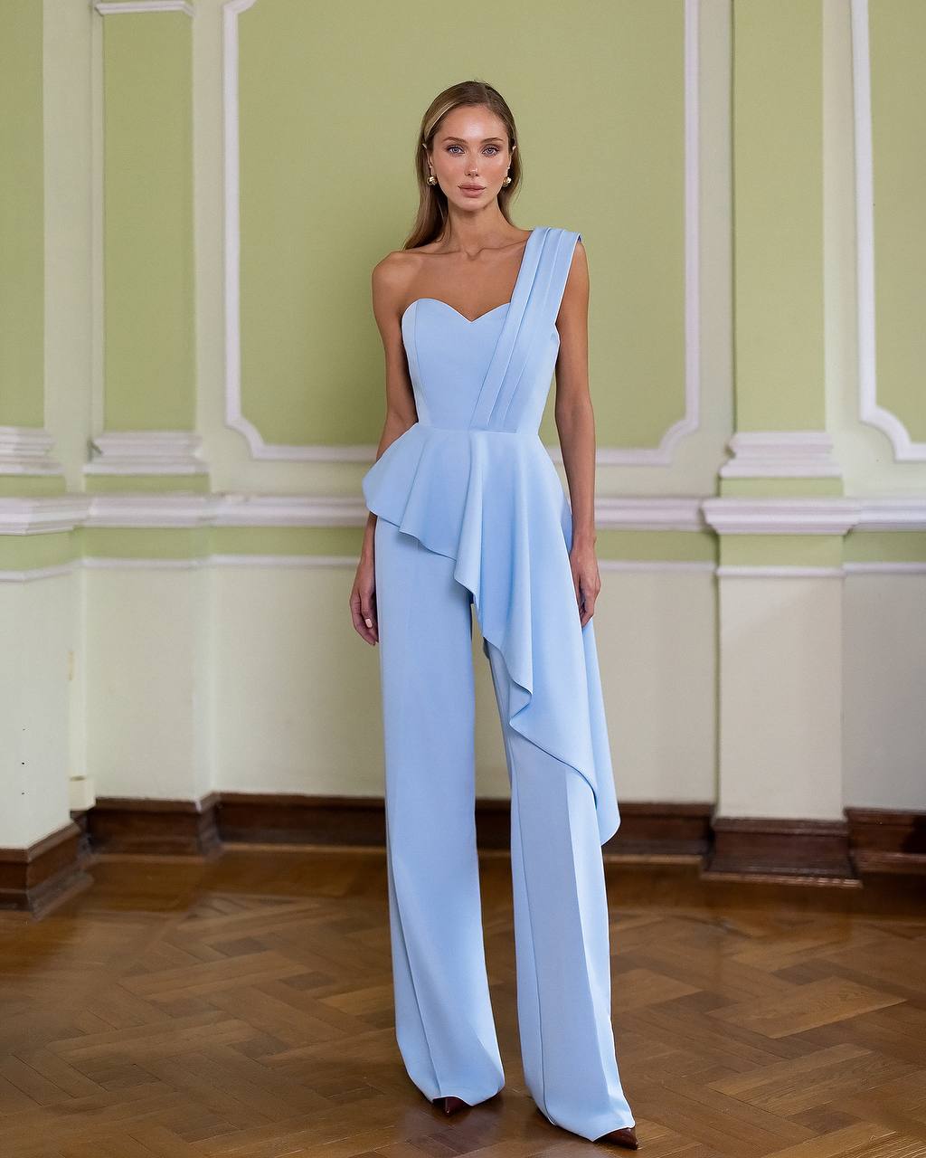 Women's Peplum Suit in Premium Twill Crepe with Tailored Pants