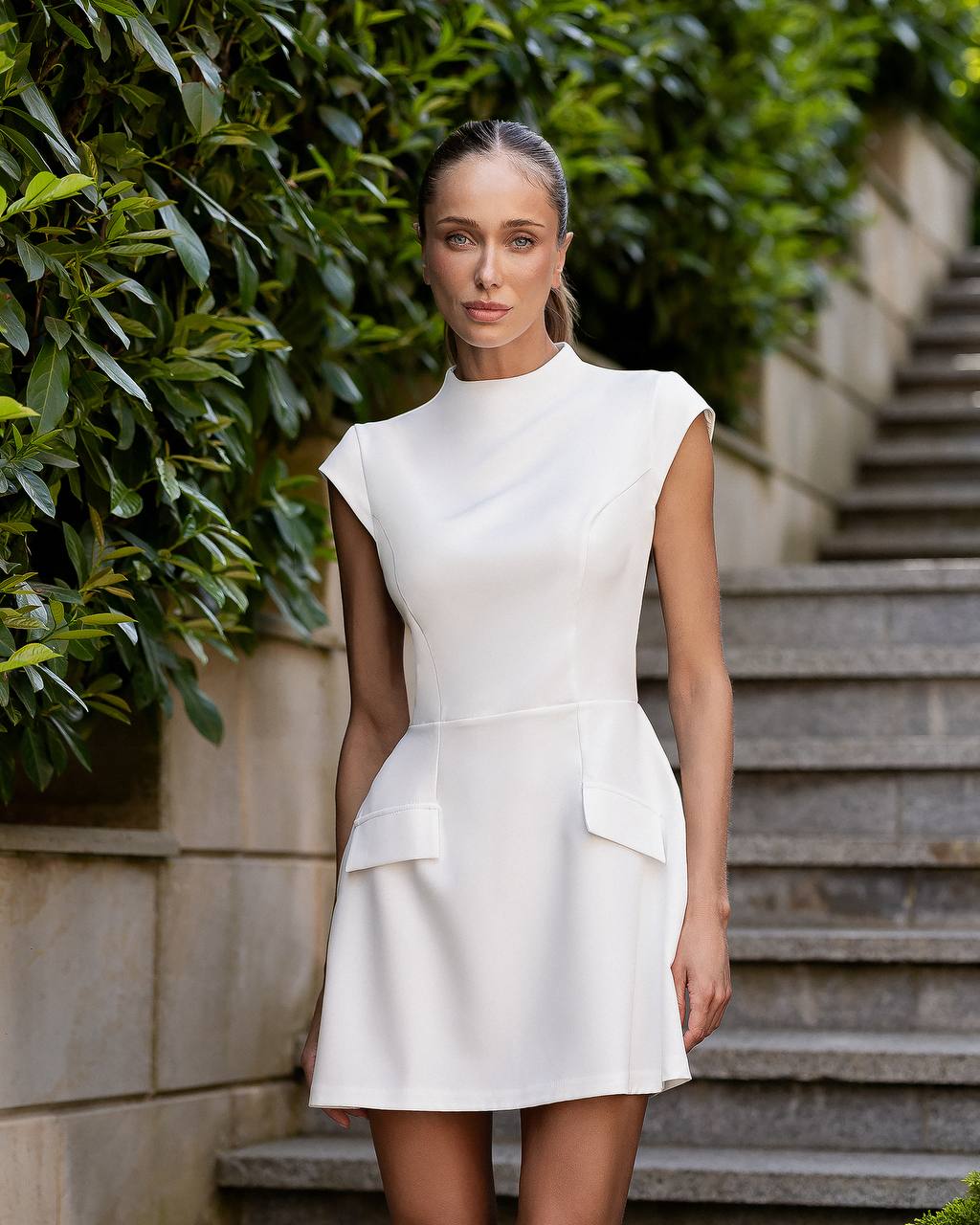 Elegant Women's Tailored Mini Dress in Premium-Quality Twill