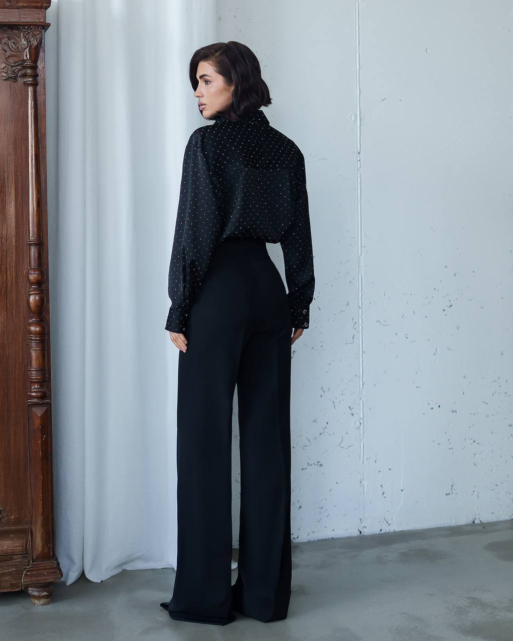 Rhinestone Crinkle Suit Fabric Shirt Blouse, Evening Style