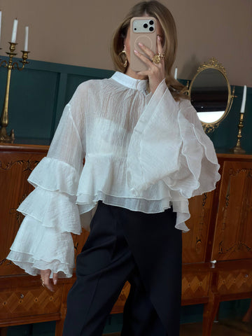 Elegant Tencel Blouse with Statement Sleeves