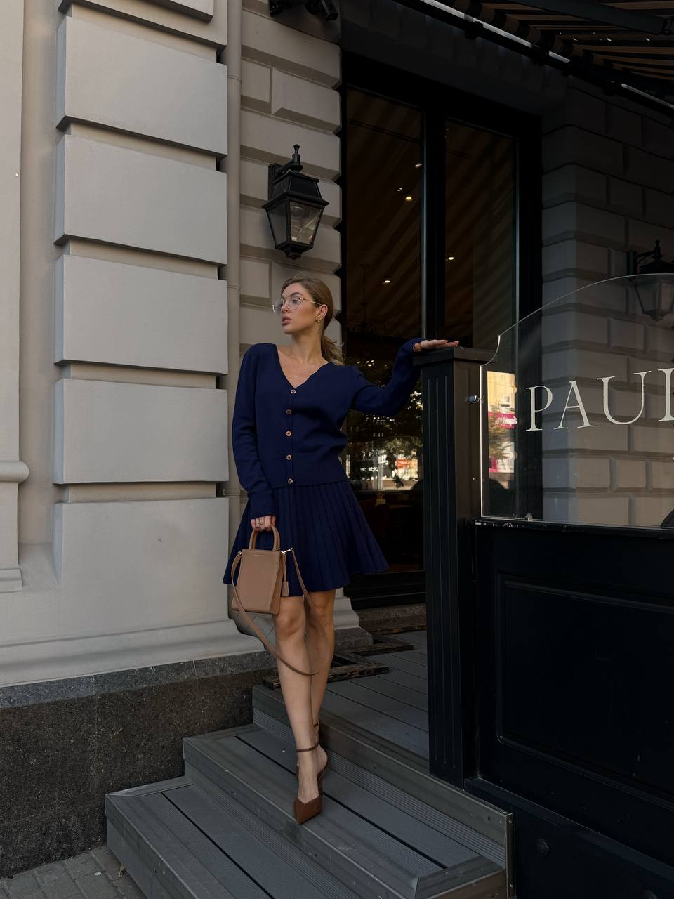 Elegant Knit Two Piece Set – Cardigan and Pleated Skirt