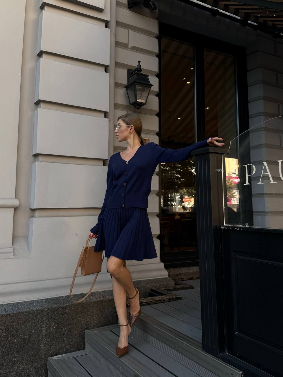 Elegant Knit Two Piece Set – Cardigan and Pleated Skirt