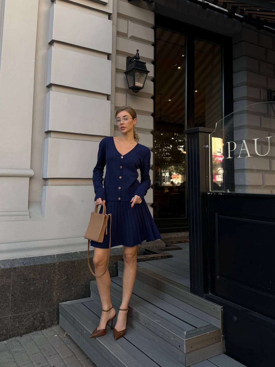 Elegant Knit Two Piece Set – Cardigan and Pleated Skirt
