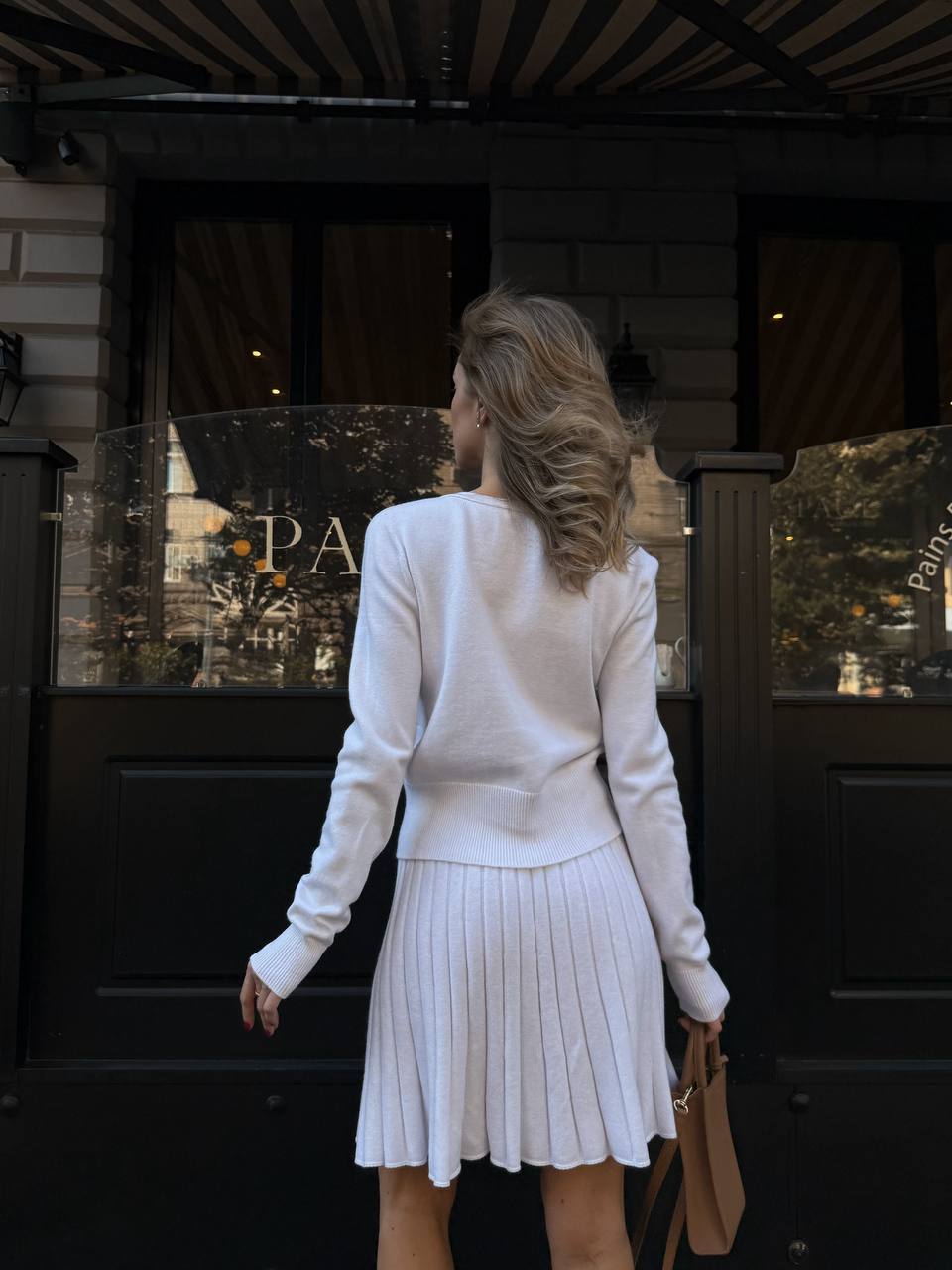 Elegant Knit Two Piece Set – Cardigan and Pleated Skirt