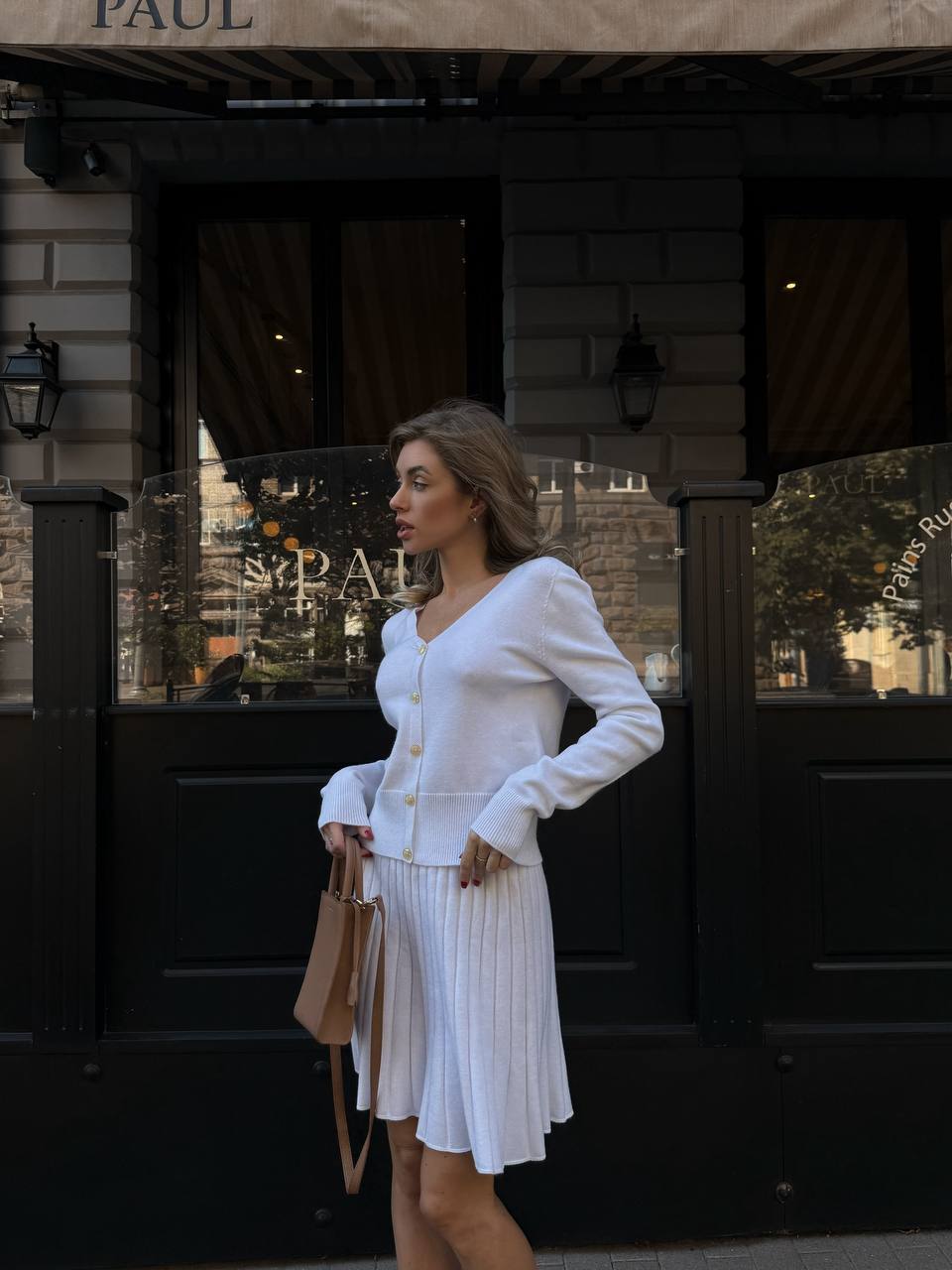 Elegant Knit Two Piece Set – Cardigan and Pleated Skirt