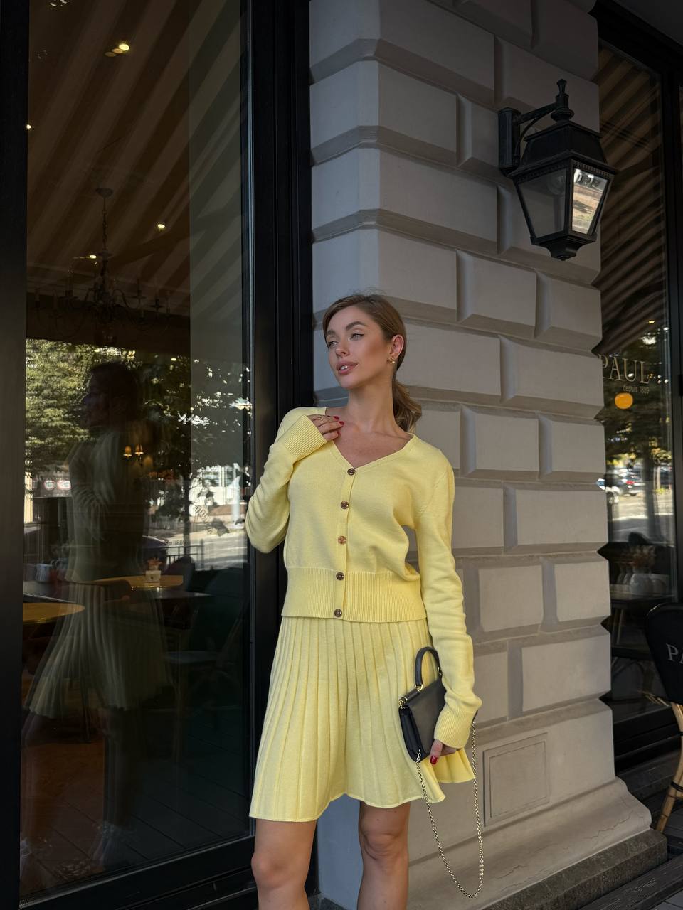 Elegant Knit Two Piece Set – Cardigan and Pleated Skirt