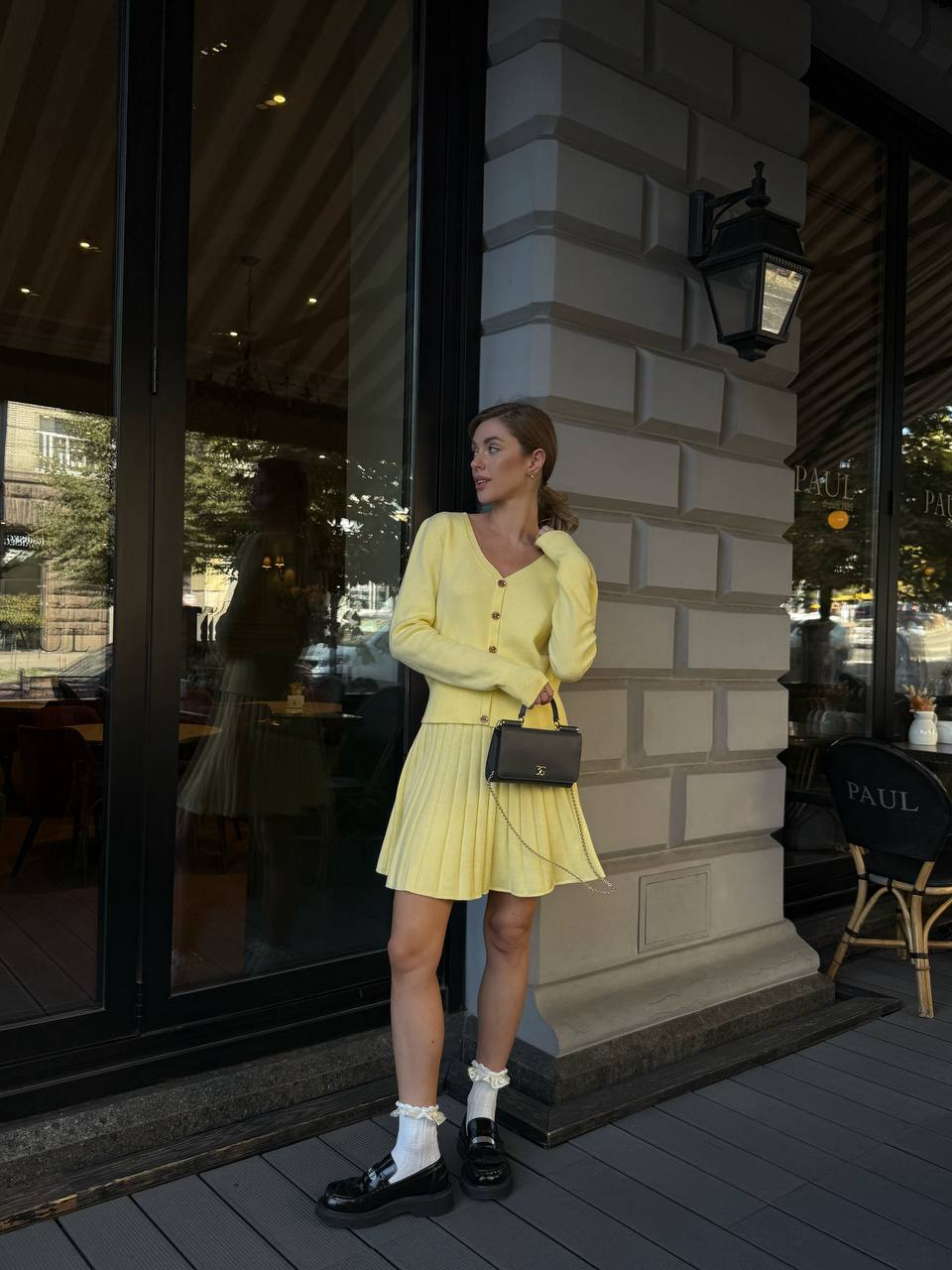 Elegant Knit Two Piece Set – Cardigan and Pleated Skirt