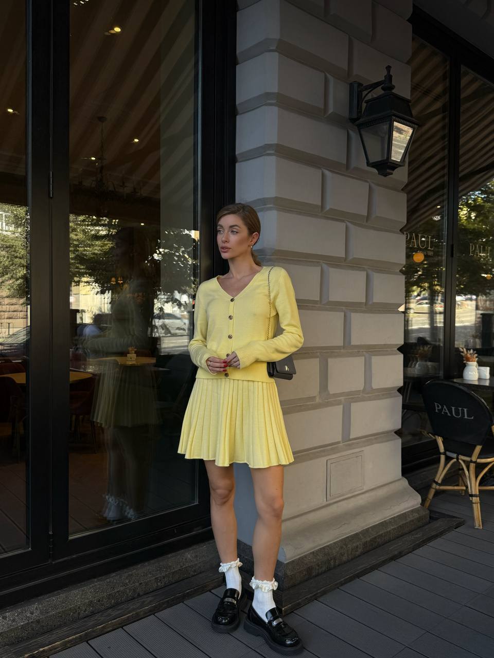 Elegant Knit Two Piece Set – Cardigan and Pleated Skirt