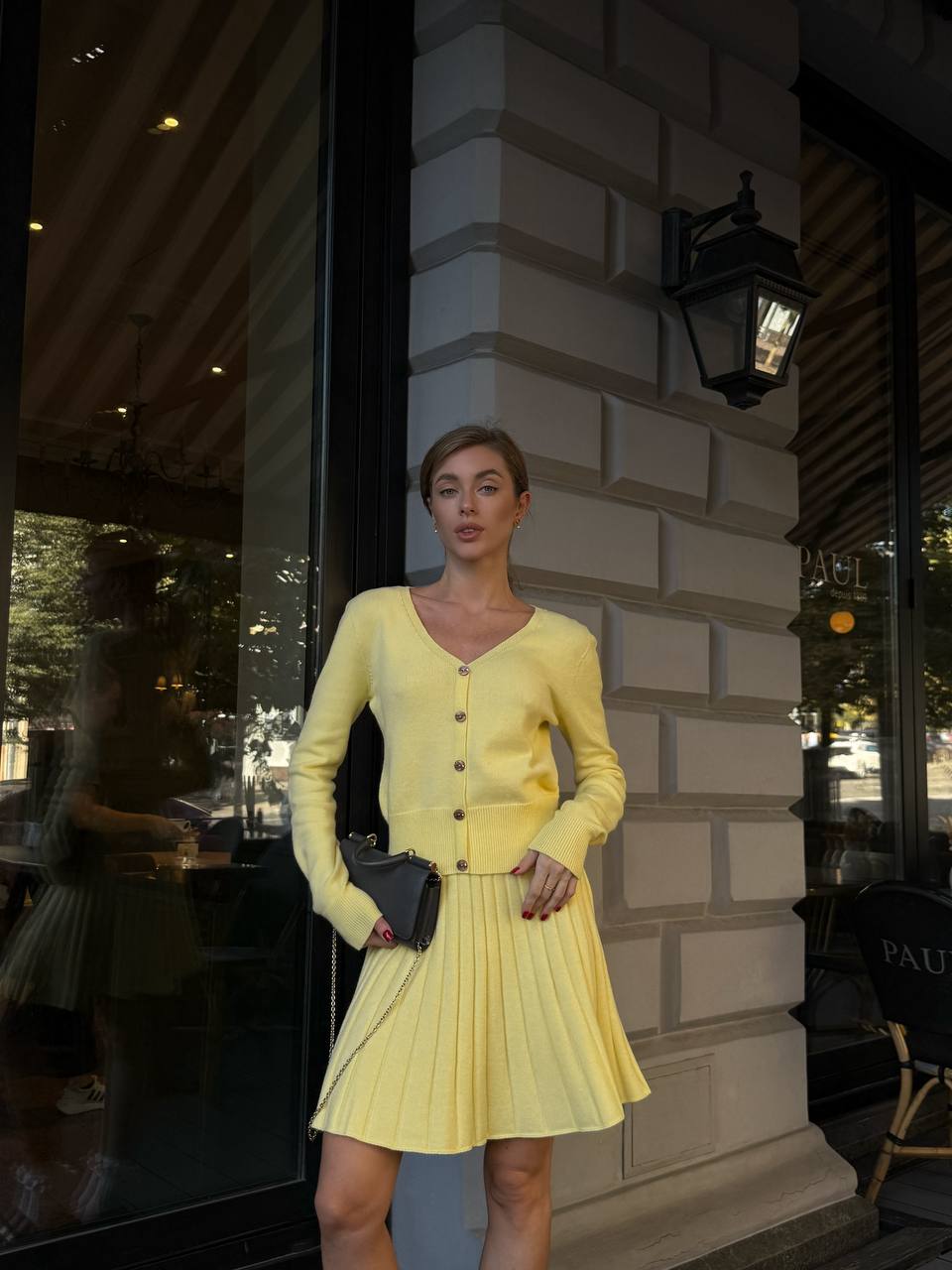 Elegant Knit Two Piece Set – Cardigan and Pleated Skirt