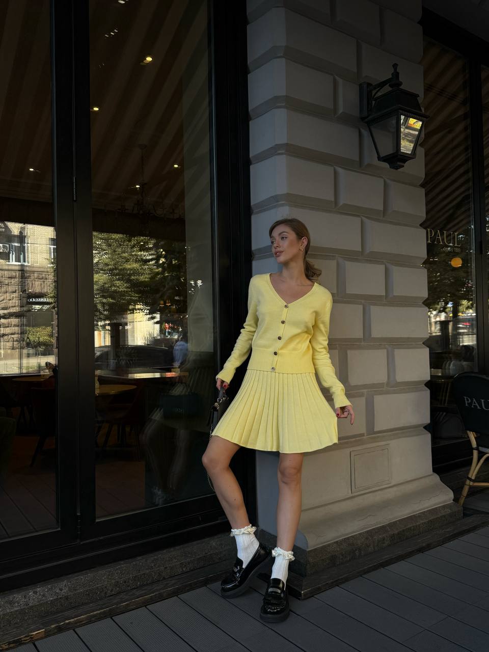 Elegant Knit Two Piece Set – Cardigan and Pleated Skirt