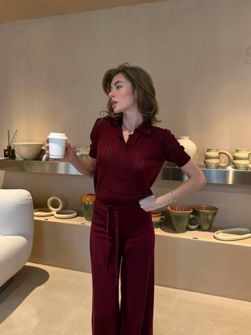 Natali Knit Set – Soft Lounge Co-ord with Polo Top & Wide-Leg Pants