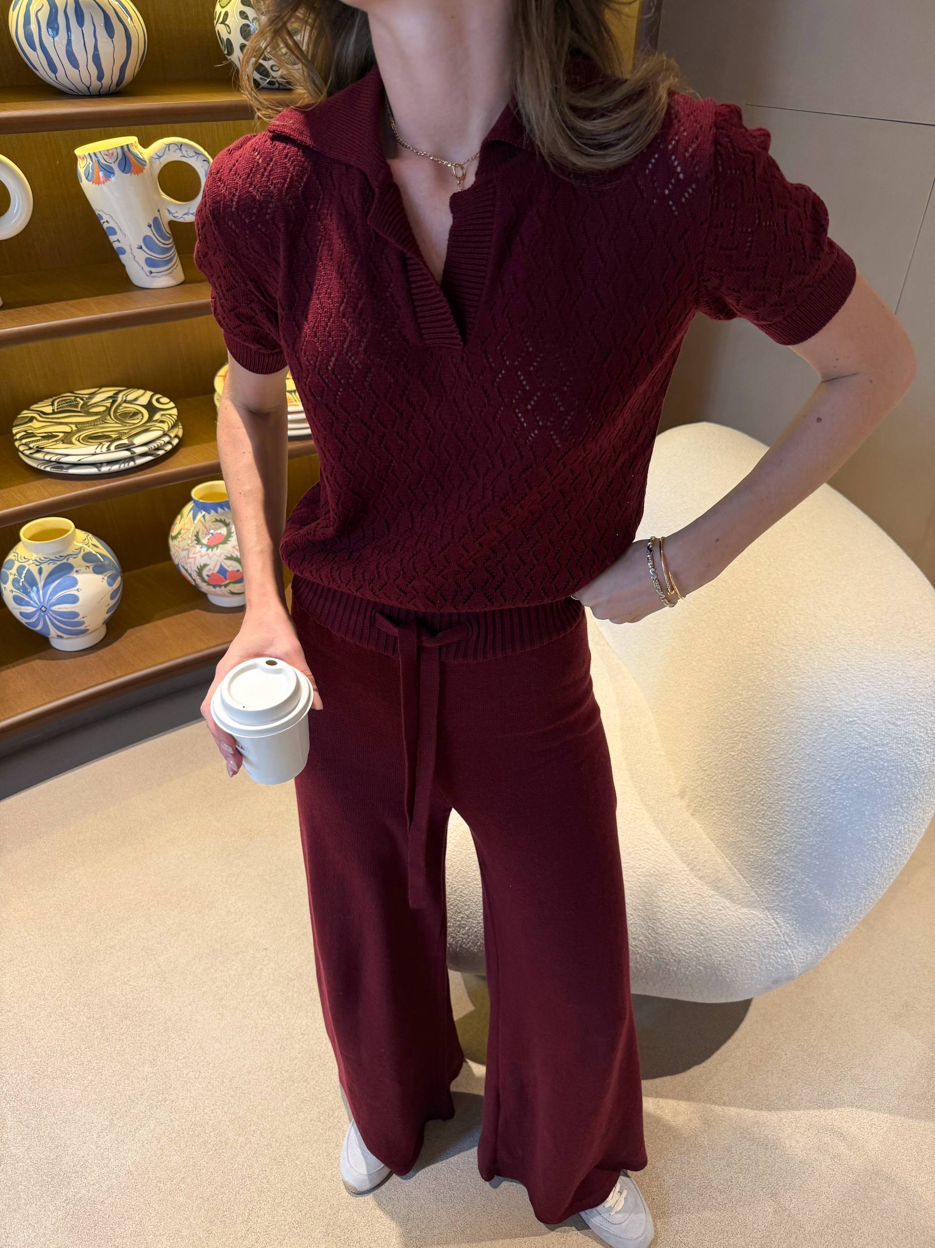 Natali Knit Set – Soft Lounge Co-ord with Polo Top & Wide-Leg Pants