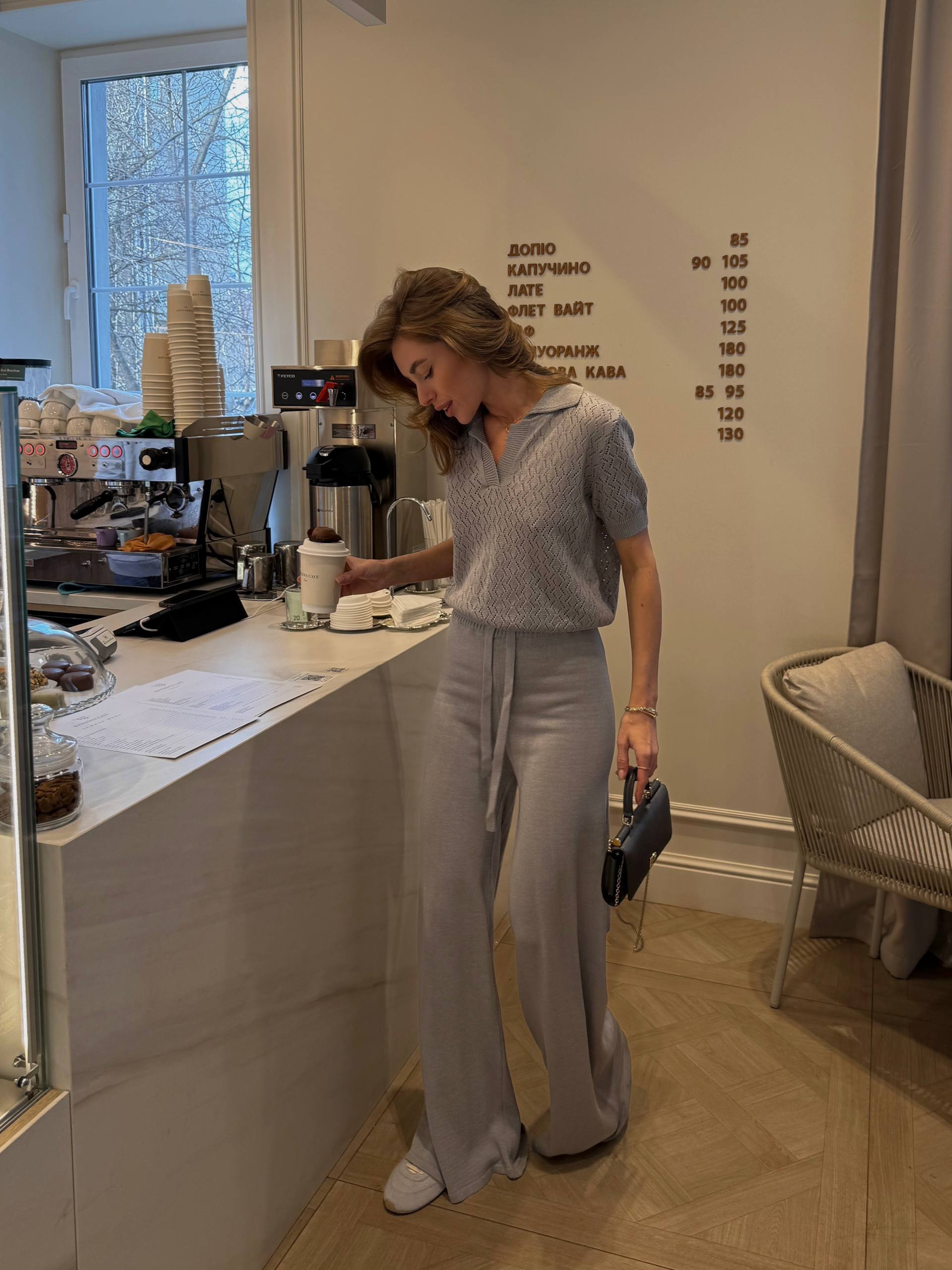 Natali Knit Set – Soft Lounge Co-ord with Polo Top & Wide-Leg Pants