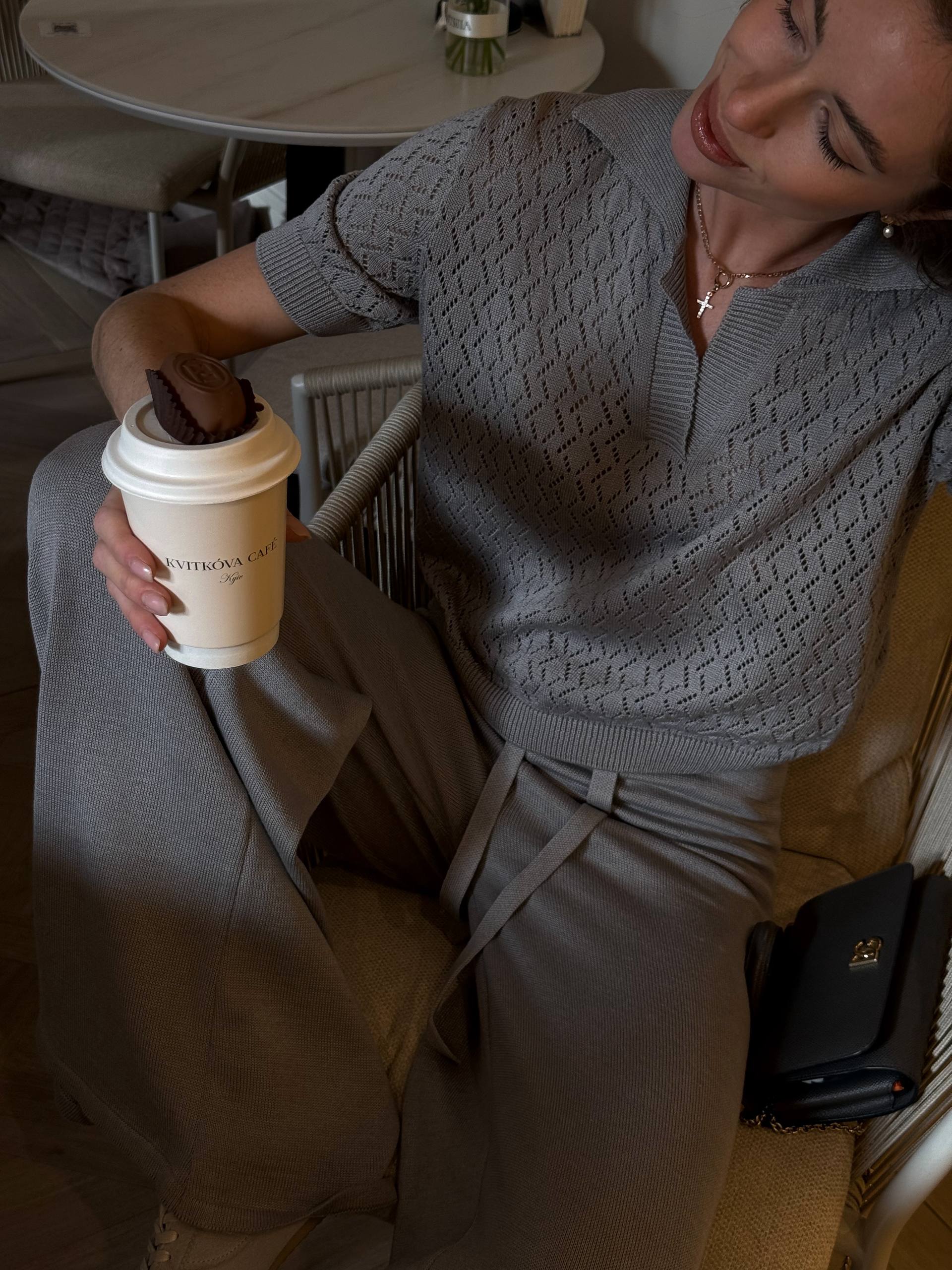 Natali Knit Set – Soft Lounge Co-ord with Polo Top & Wide-Leg Pants