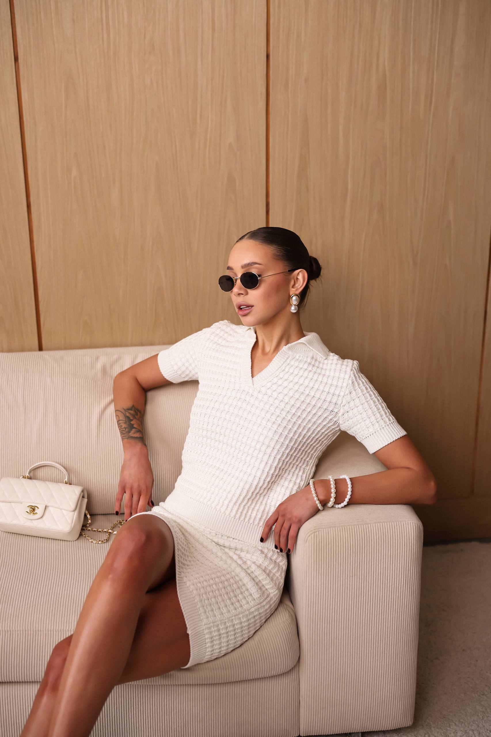 Knitted Two Piece Set Women – Polo Top & Mini Skirt Outfit