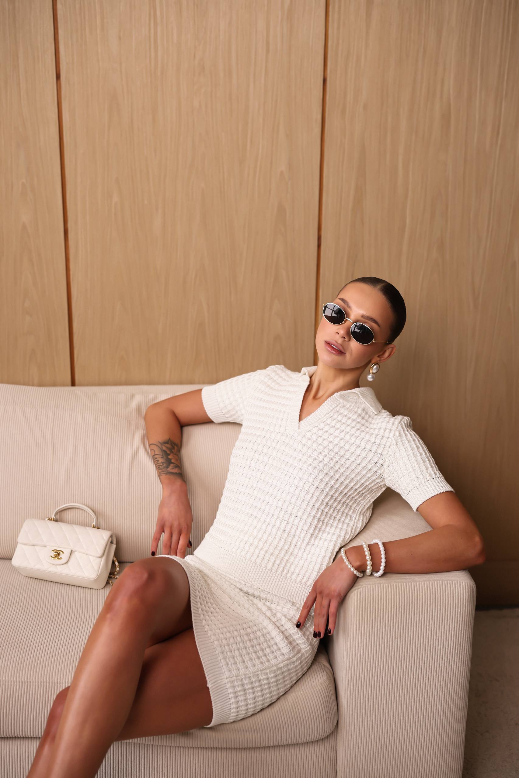 Knitted Two Piece Set Women – Polo Top & Mini Skirt Outfit