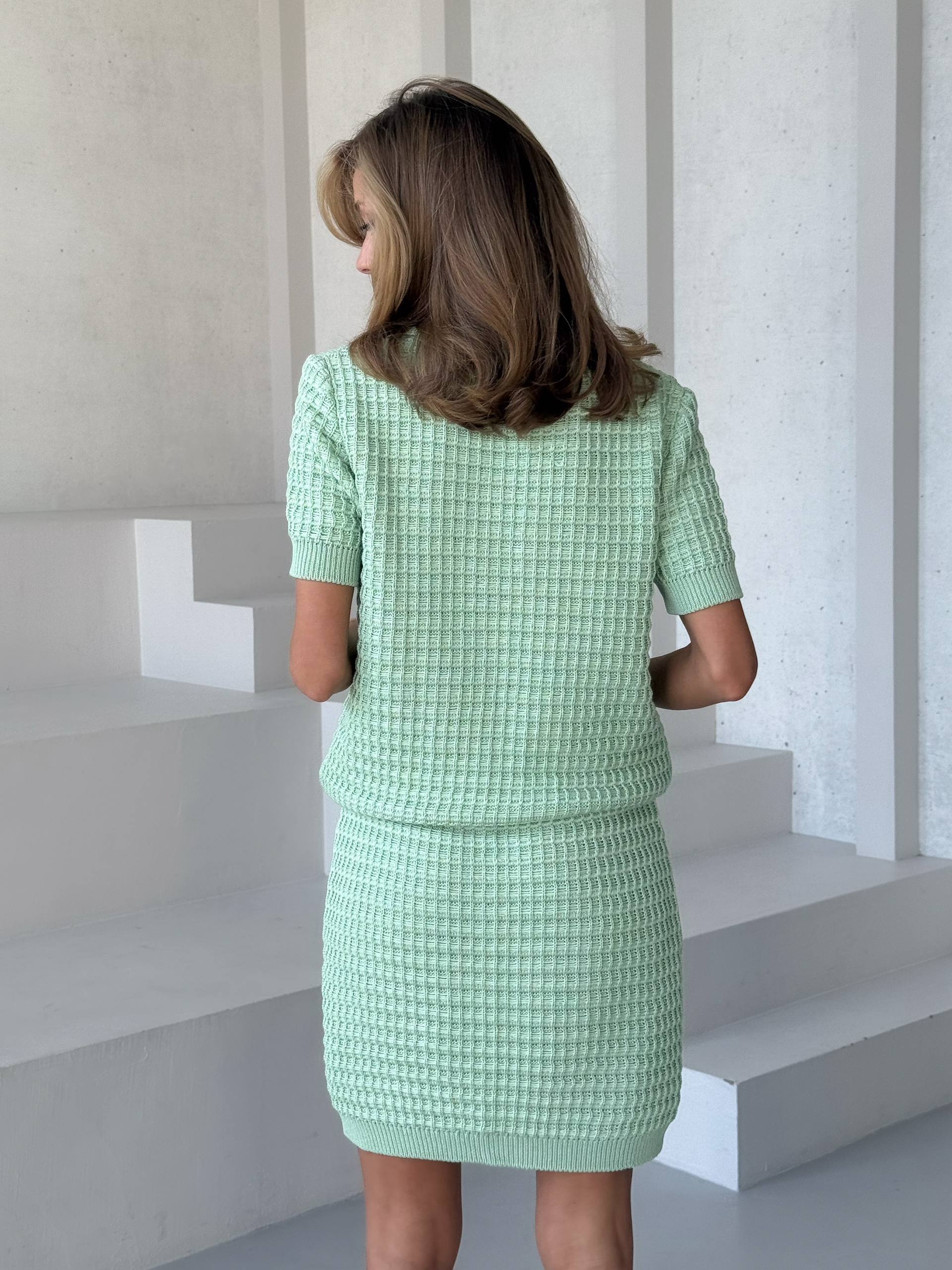 Knitted Two Piece Set Women – Polo Top & Mini Skirt Outfit