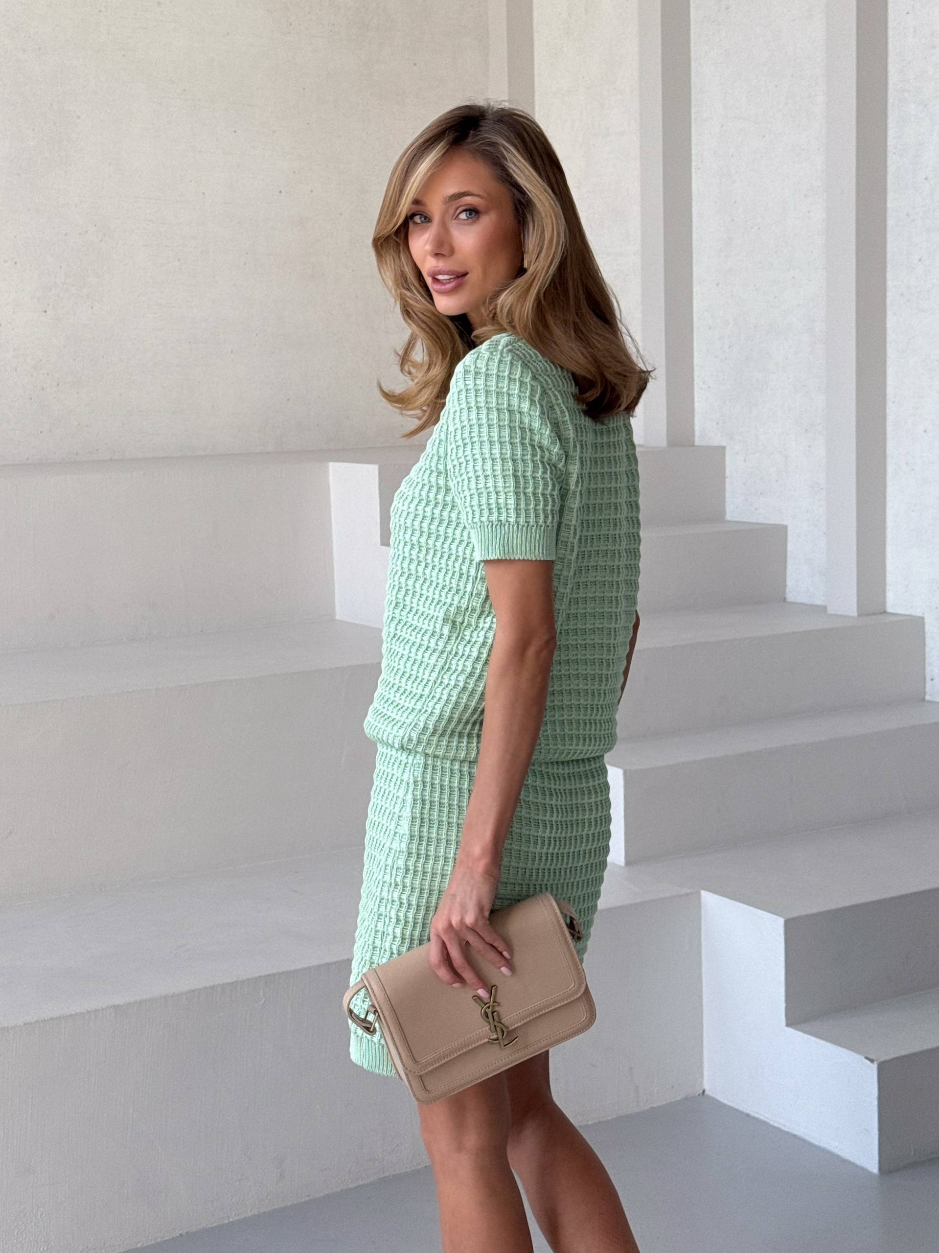 Knitted Two Piece Set Women – Polo Top & Mini Skirt Outfit