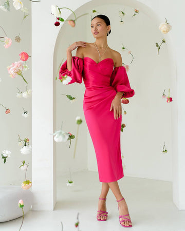 Royal Mango Satin Structured Evening Style Midi Corset Dress