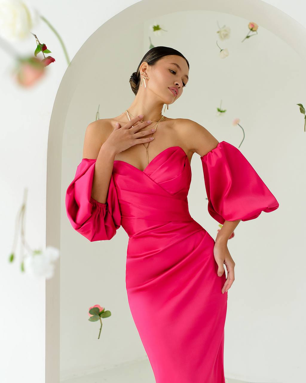 Royal Mango Satin Structured Evening Style Midi Corset Dress
