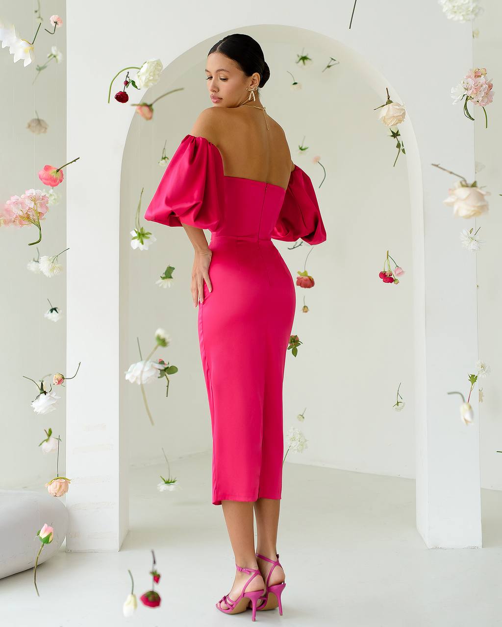 Royal Mango Satin Structured Evening Style Midi Corset Dress