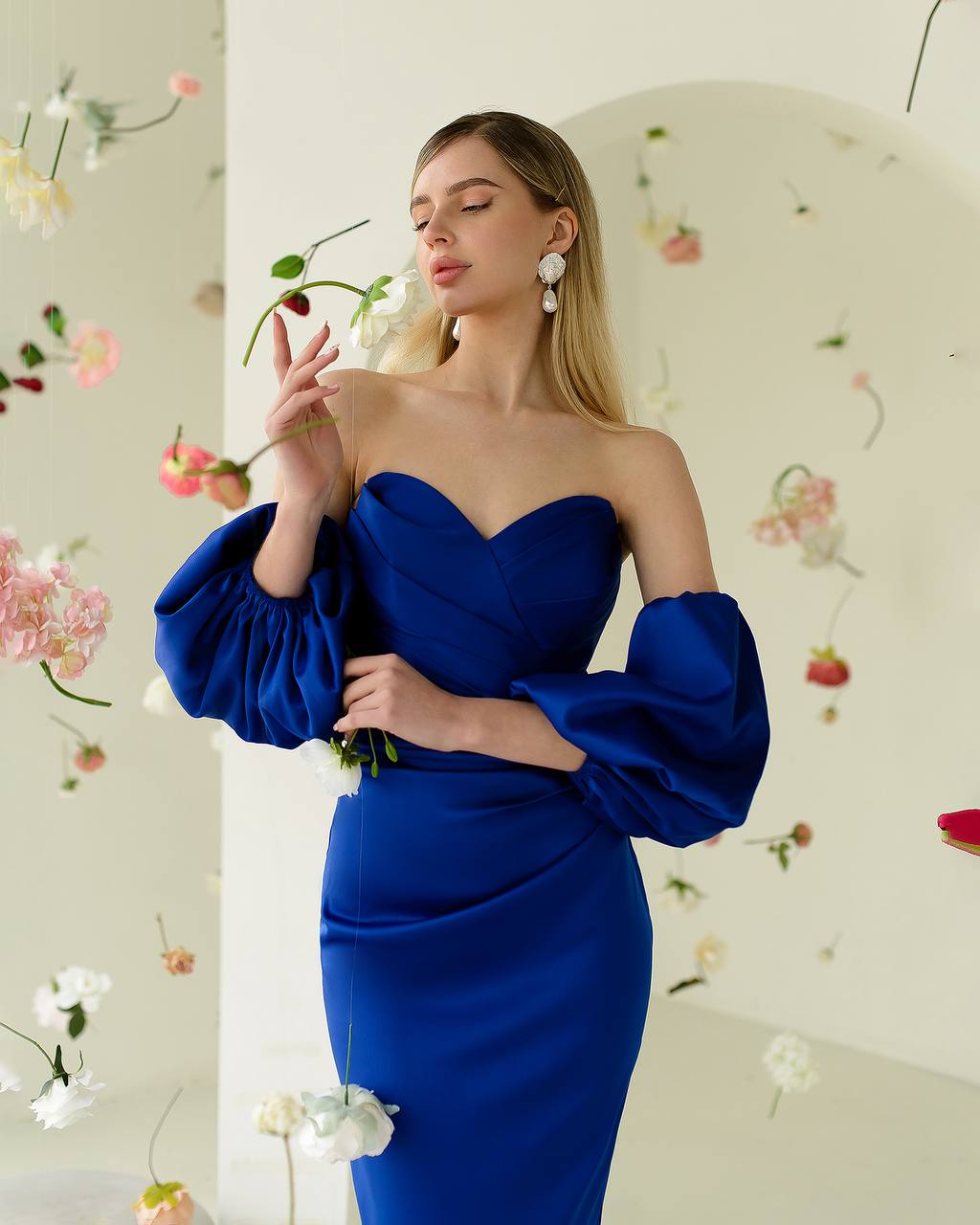 Royal Mango Satin Structured Evening Style Midi Corset Dress