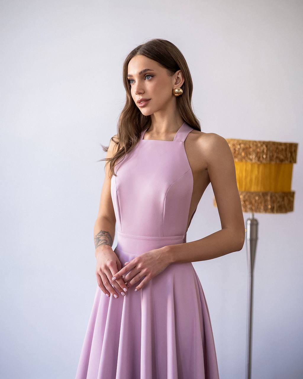 Classic Premium Twill Midi Dress with Elegant Drape, Tailored Fit