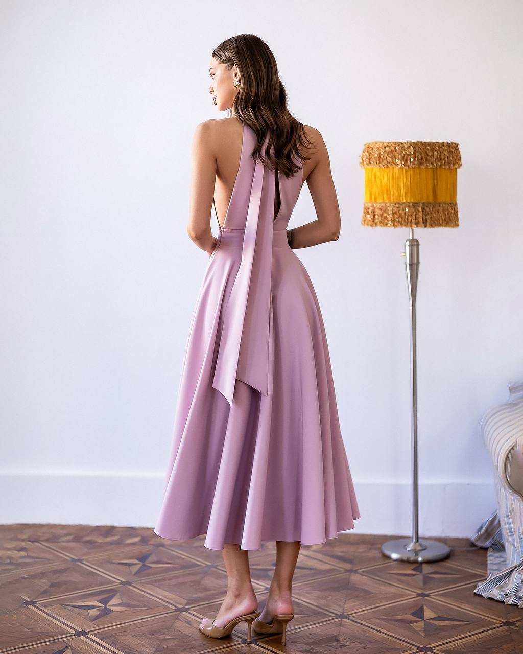 Classic Premium Twill Midi Dress with Elegant Drape, Tailored Fit