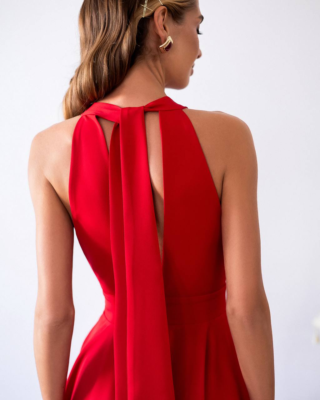Classic Premium Twill Midi Dress with Elegant Drape, Tailored Fit