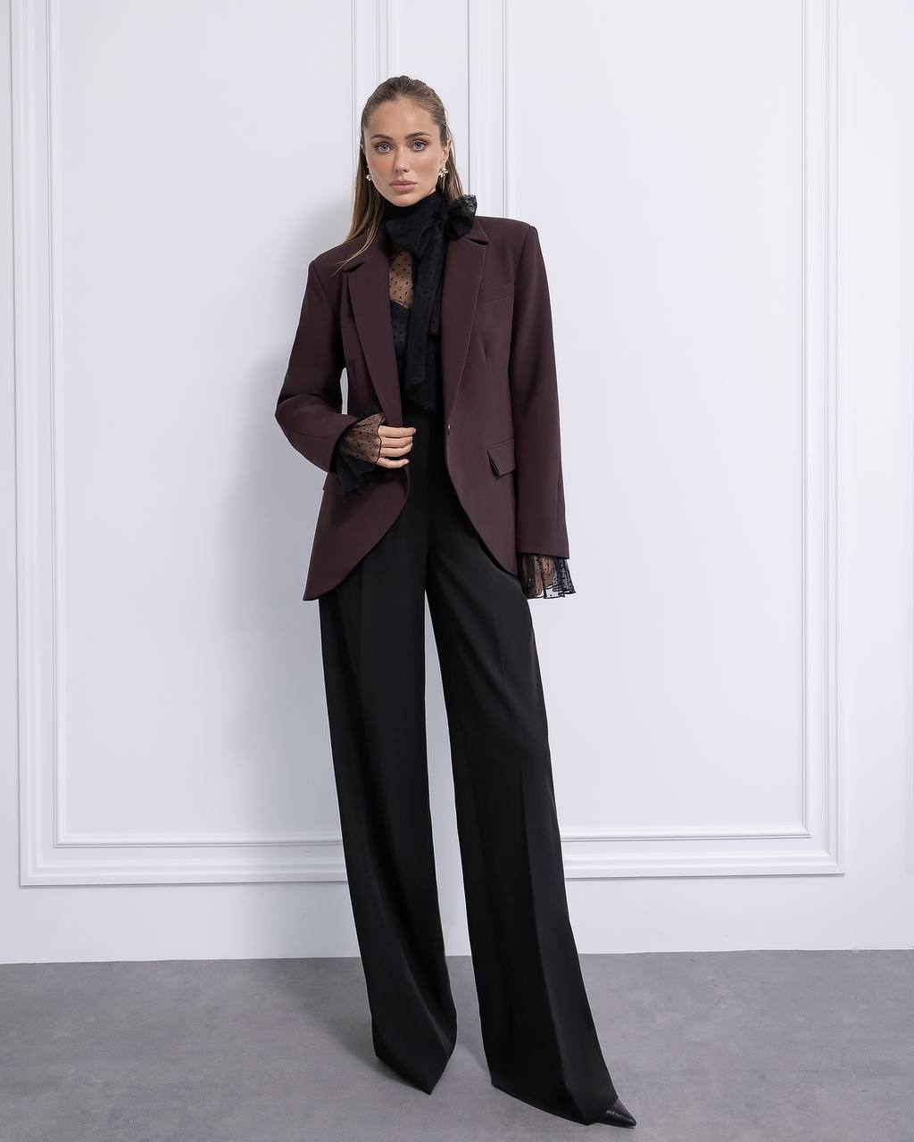 High-Waisted Tailored Trousers in Diagonal Crepe Suiting