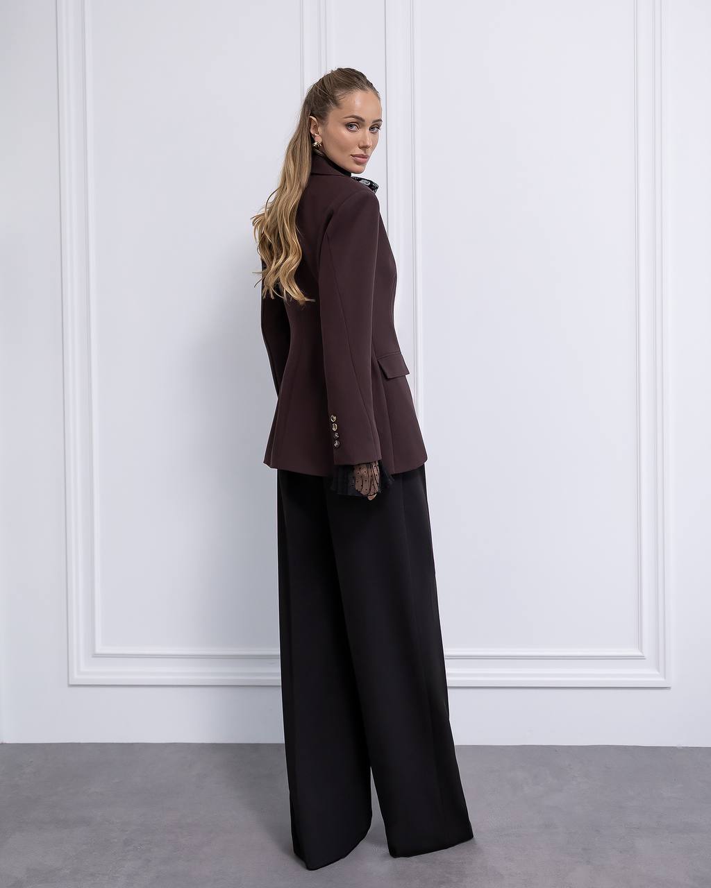 High-Waisted Tailored Trousers in Diagonal Crepe Suiting