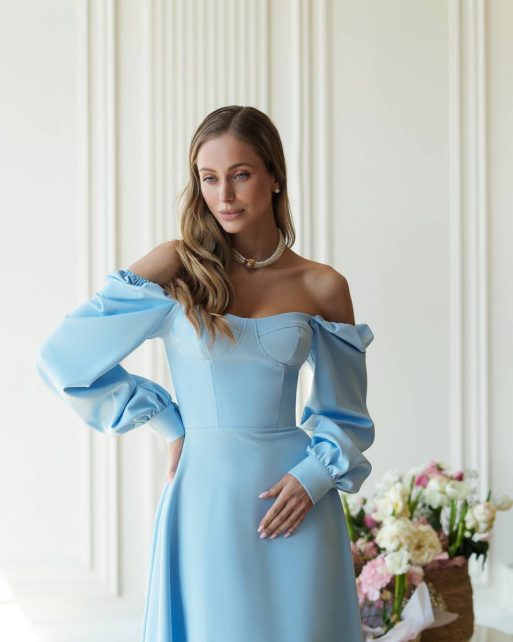Elegant Evening Dress in Premium Fabric — Dress with Built-in Cups