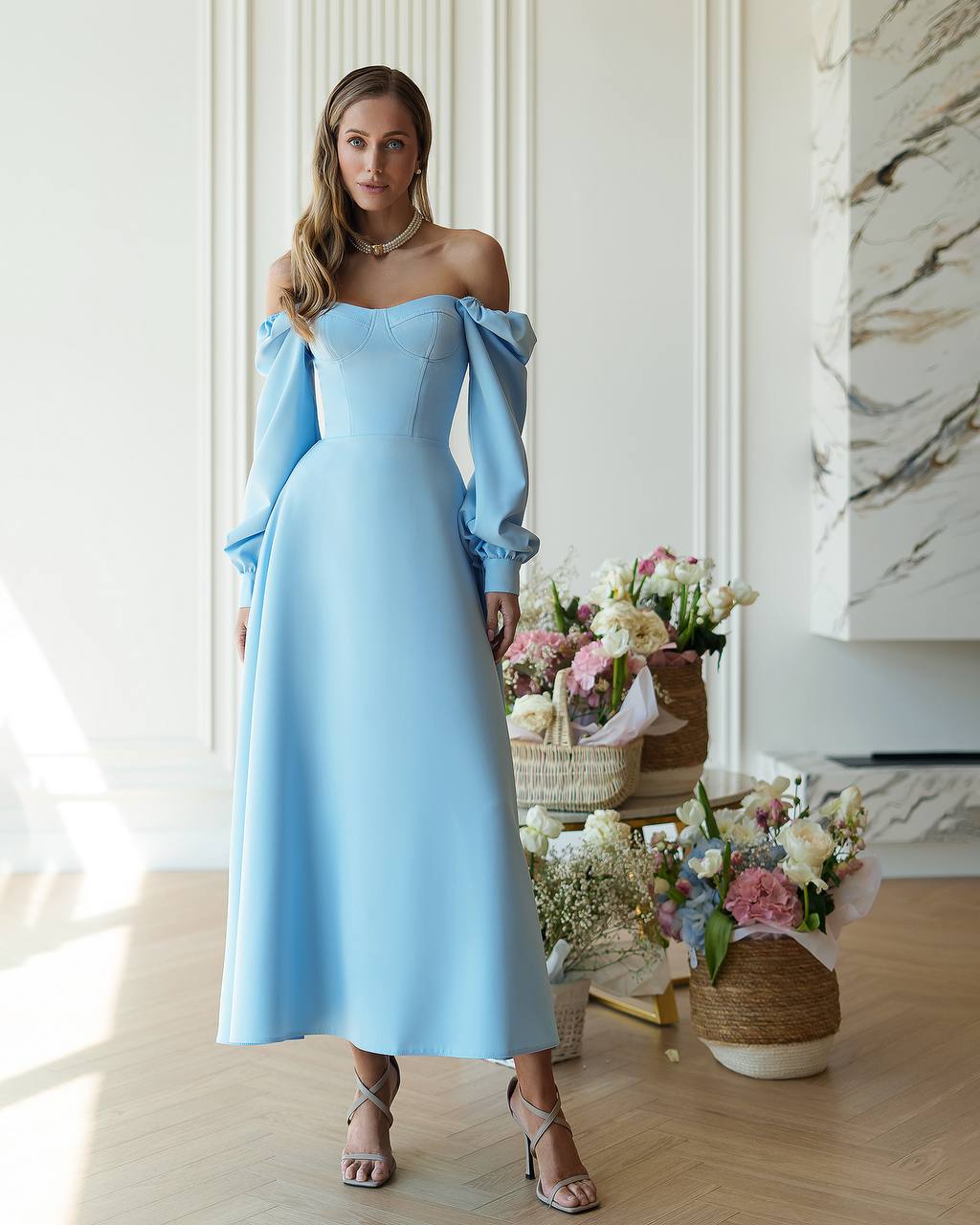 Elegant Evening Dress in Premium Fabric — Dress with Built-in Cups