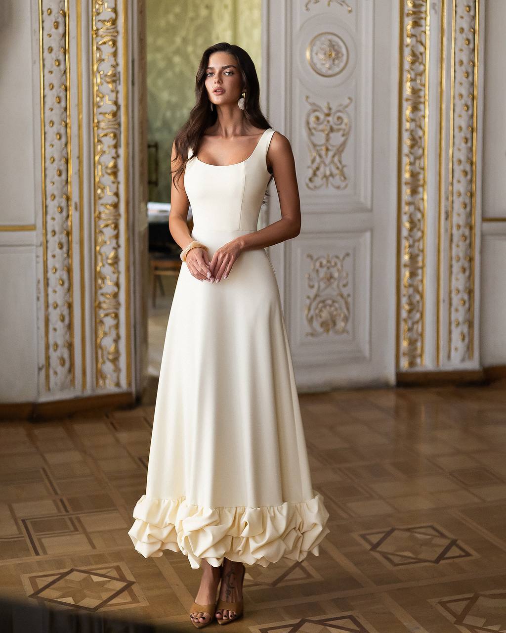 Elegant Women's Premium-Grade Twill Crepe Maxi Evening Dress
