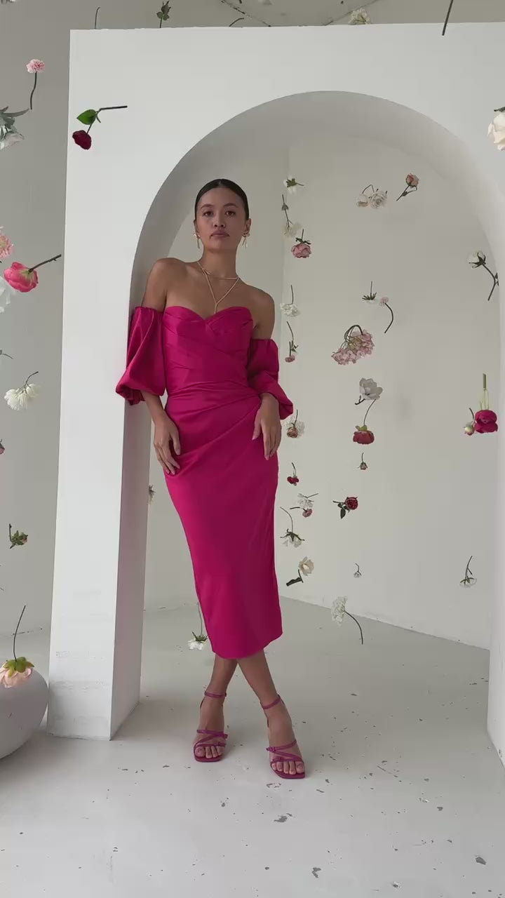 Royal Mango Satin Structured Evening Style Midi Corset Dress