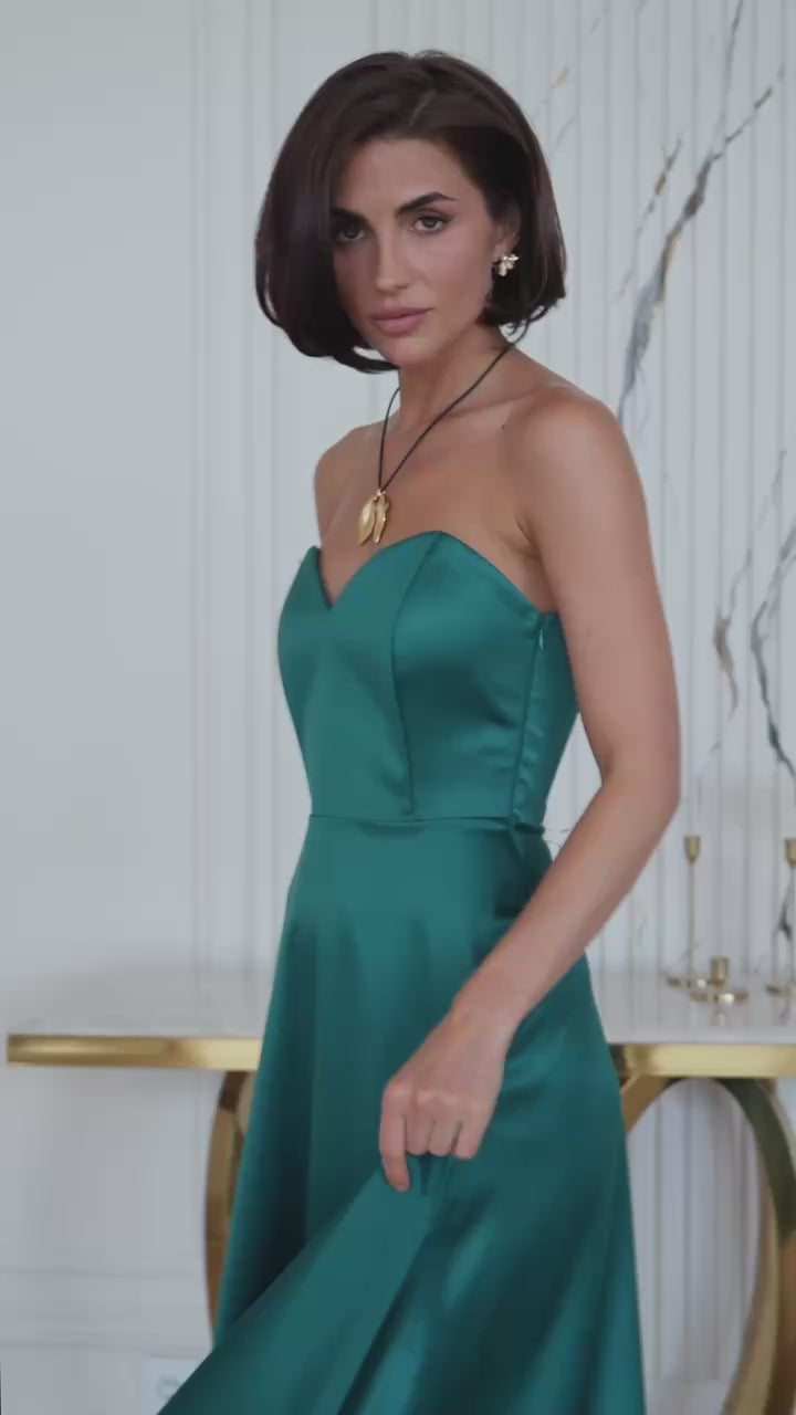 Women's Elegant Evening Midi Corset Dress in Royal Satin