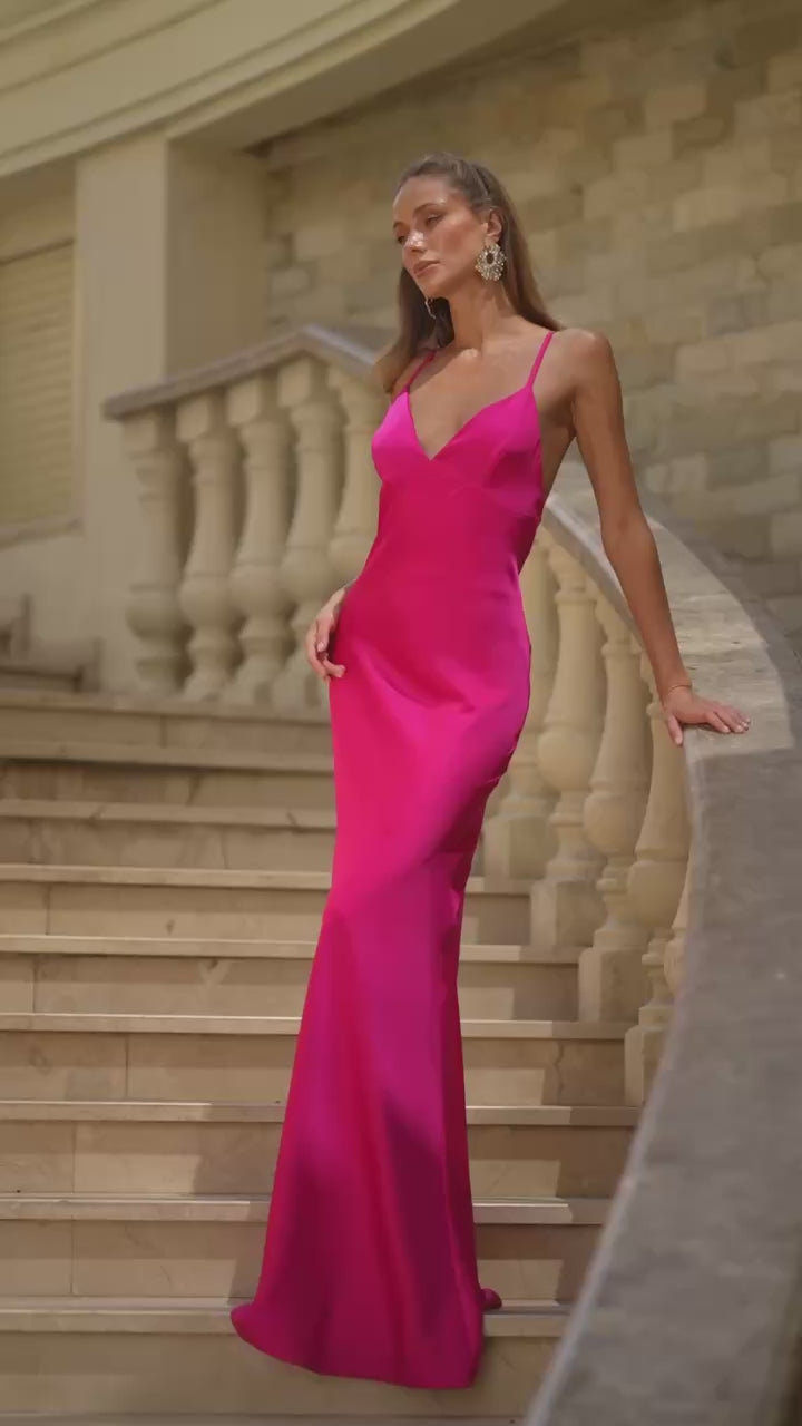 ANNA Premium Royal Satin Elegant Backless Maxi Dress for Women
