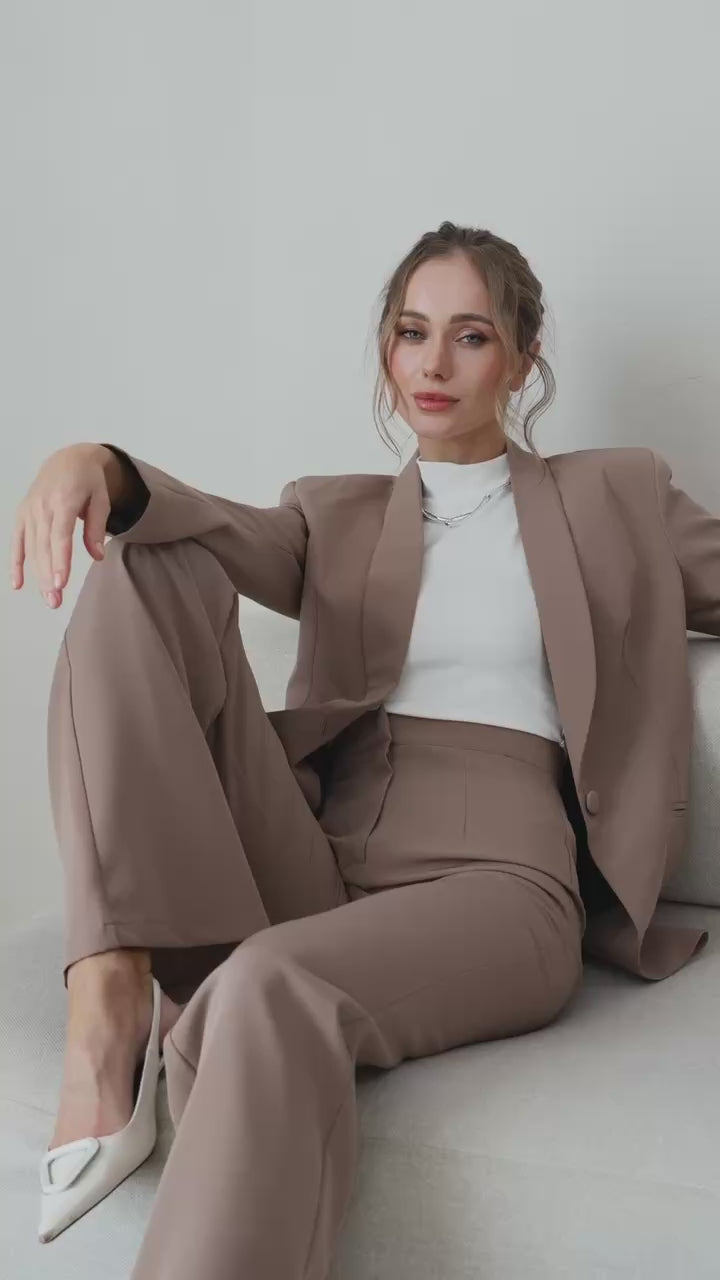 Premium Tailored Fabric Lined Blazer & Flared Trousers Suit