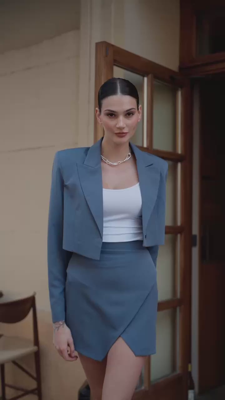 Premium Twill Skirt Suit, Cropped Jacket Suit (cropped jacket, skirt)