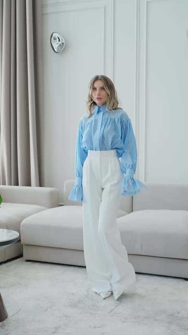 Tailored Women's Trousers in Suit Crepe Diagonal, Full-Length